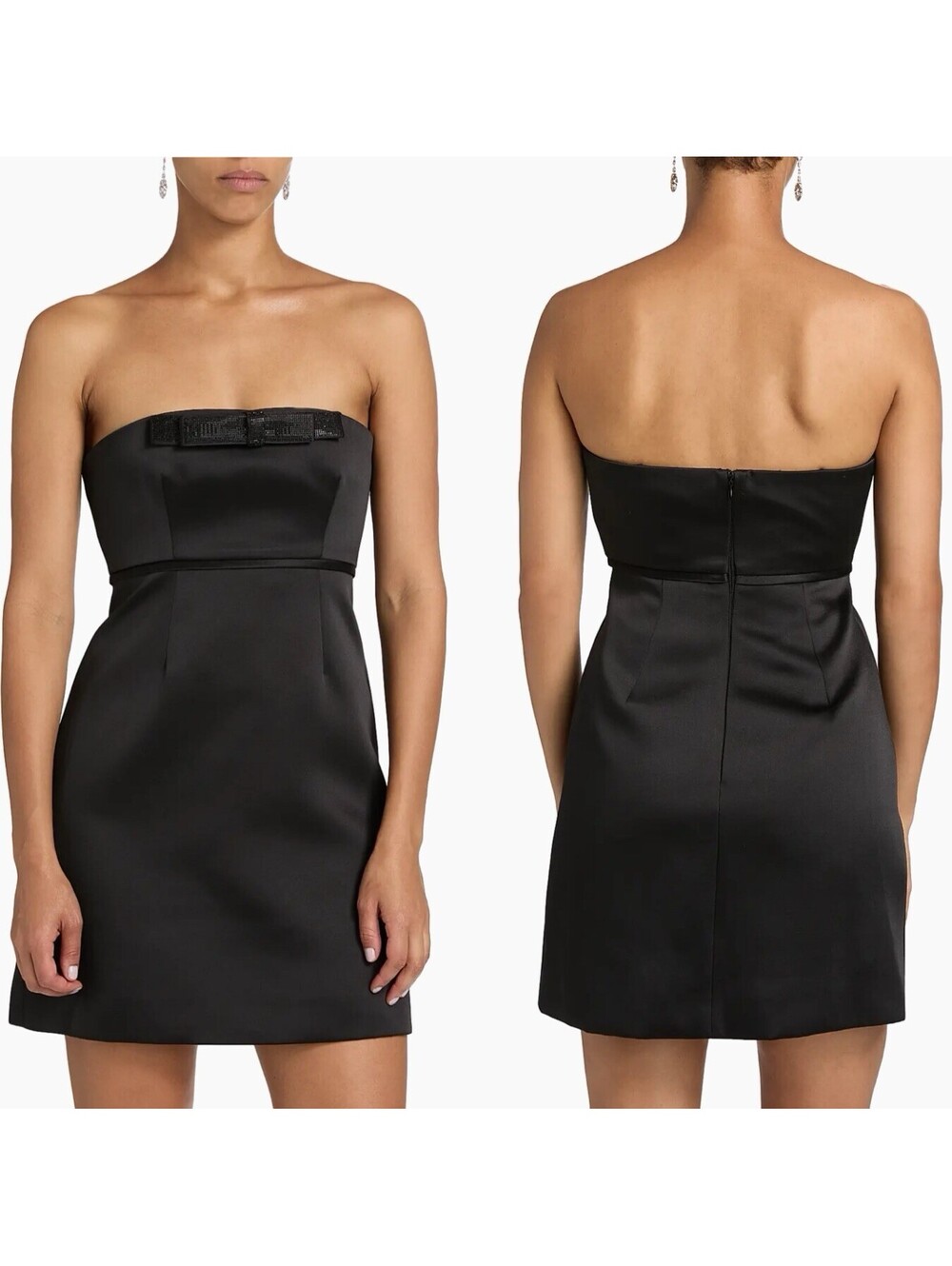 NWT $495 Milly Duchess Satin Strapless Robin Minidress w/ Rhinestone Bow SZ 2